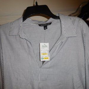 NWT 2X ZAC & RACHEL WOMAN BLUE PINSTRIPED ADJUSTABLE SLEEVE BLOUSE HENLEY